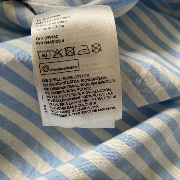 H&M 100% Cotton Striped Blue White Collared  Preppy Open Back Mini Dress Size 6 - Picture 16 of 16